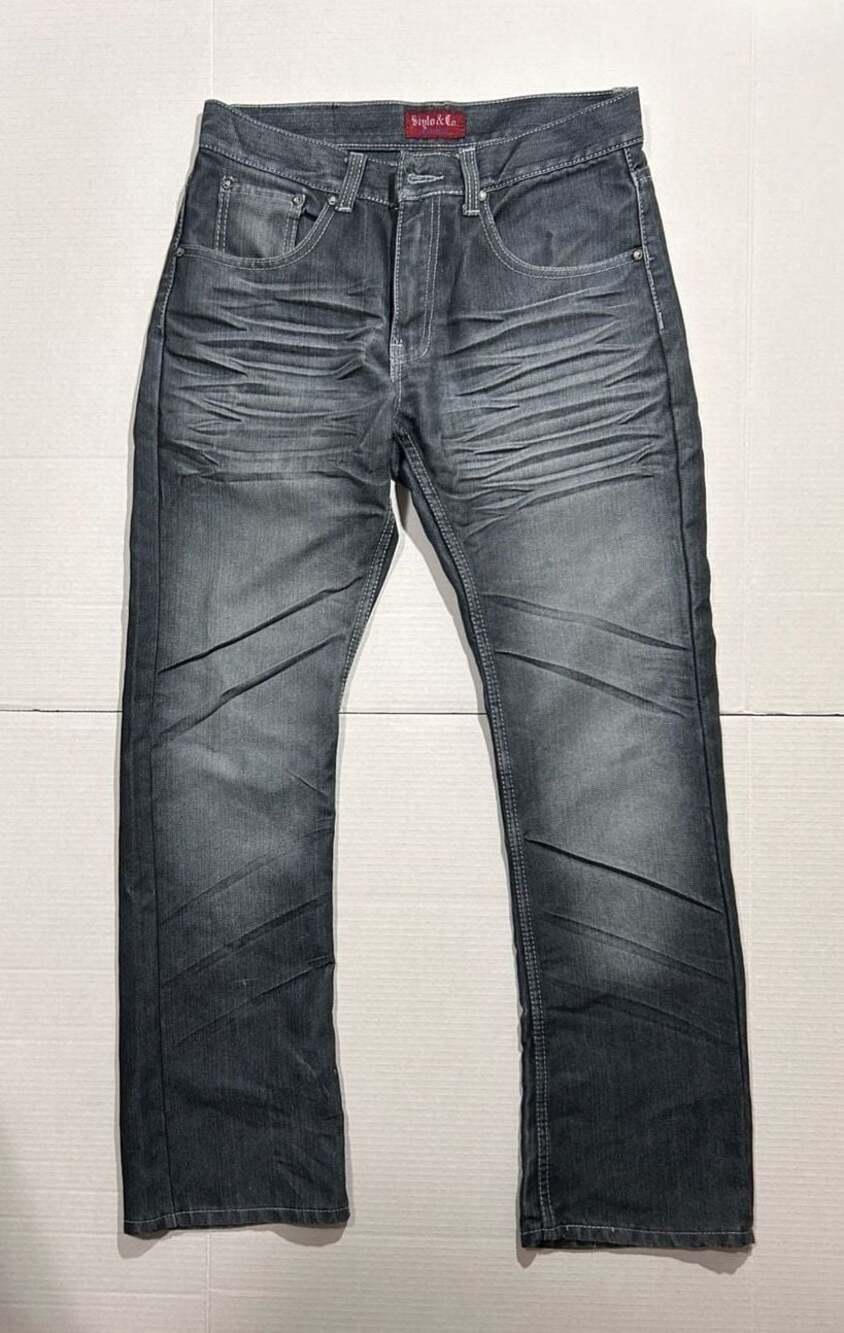 Stylo & Co. Men's Whiskered Grey Denim Jeans with Back Pocket Embroidery